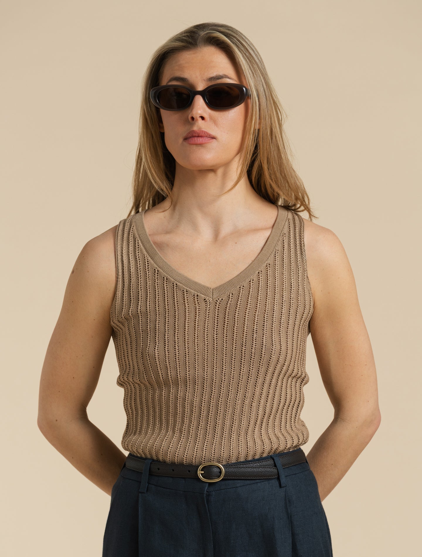 Pattern Knit Top Tan Fedeli Blouses IT 38