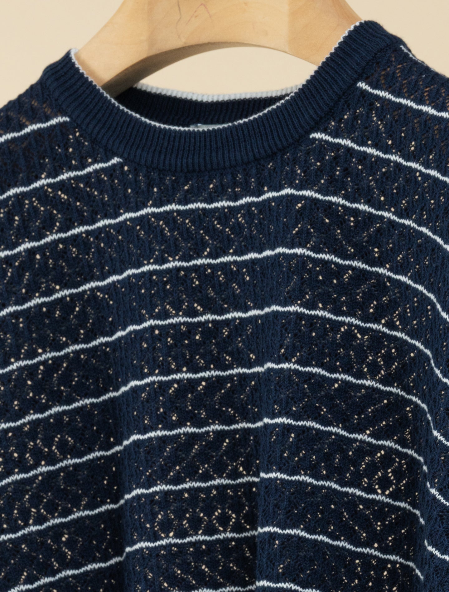 Pattern Knitted Cotton T-shirt Navy Morgano Knitwear IT 40