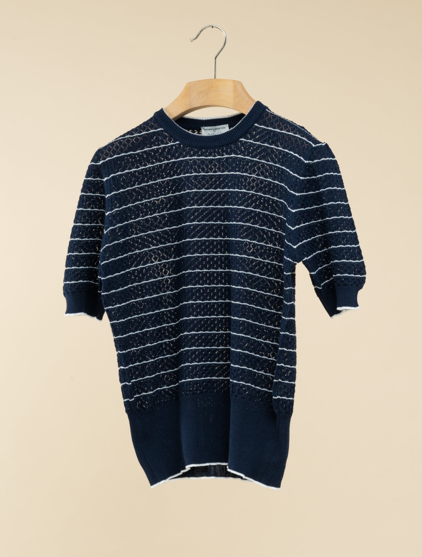 Pattern Knitted Cotton T-shirt Navy Morgano Knitwear IT 40