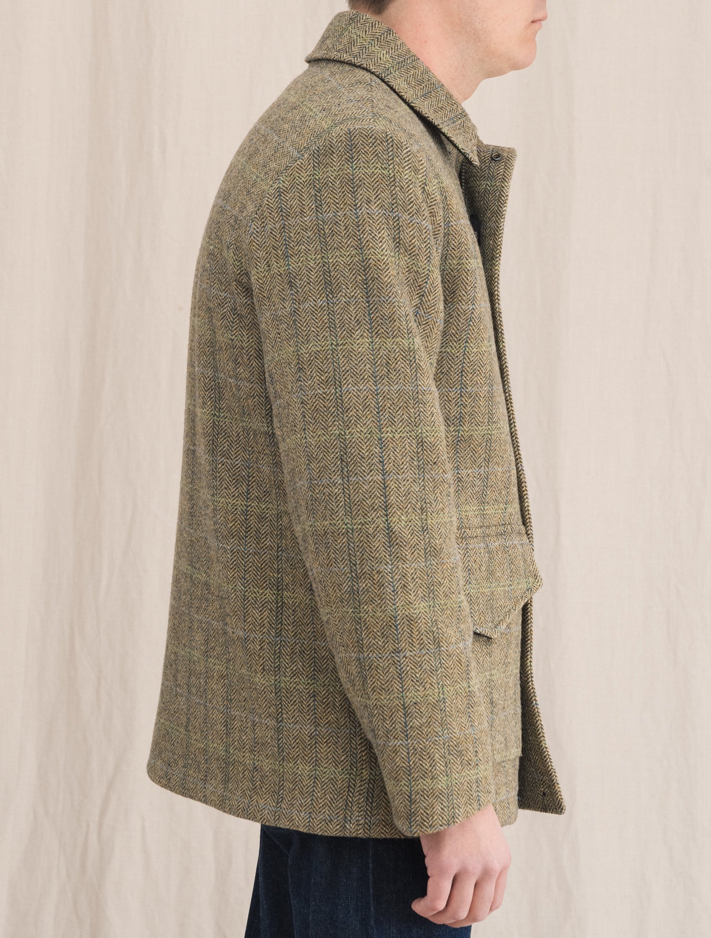 Phil Herringbone Check Wool Jacket Beige | Gabucci