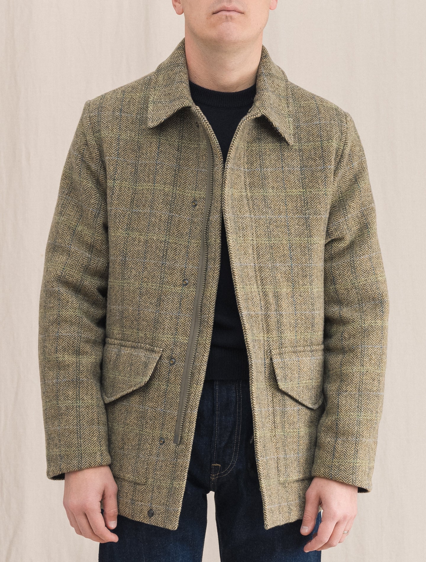 Phil Herringbone Check Wool Jacket Beige | Gabucci