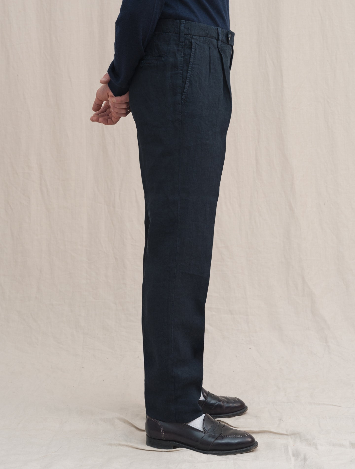 Pleated Linen Trousers Navy Rota Trousers 46