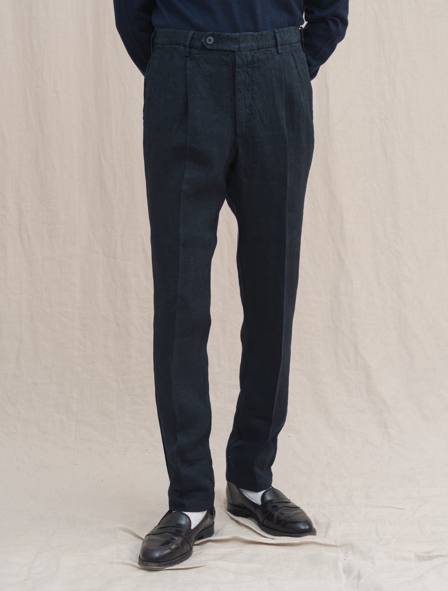 Pleated Linen Trousers Navy Rota Trousers 46