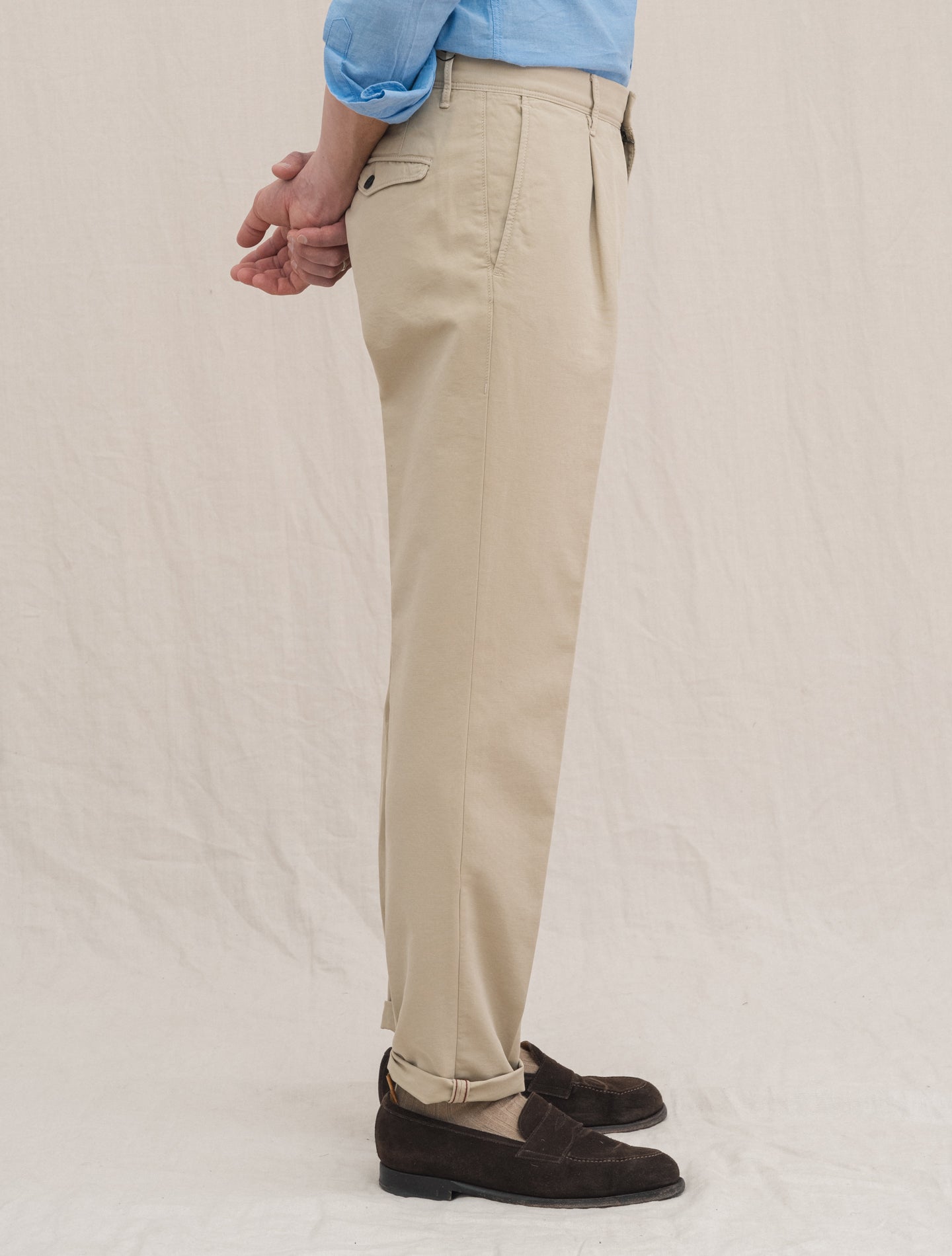 Pleated Slacks Tapered Fit Trousers Beige Incotex Trousers 31