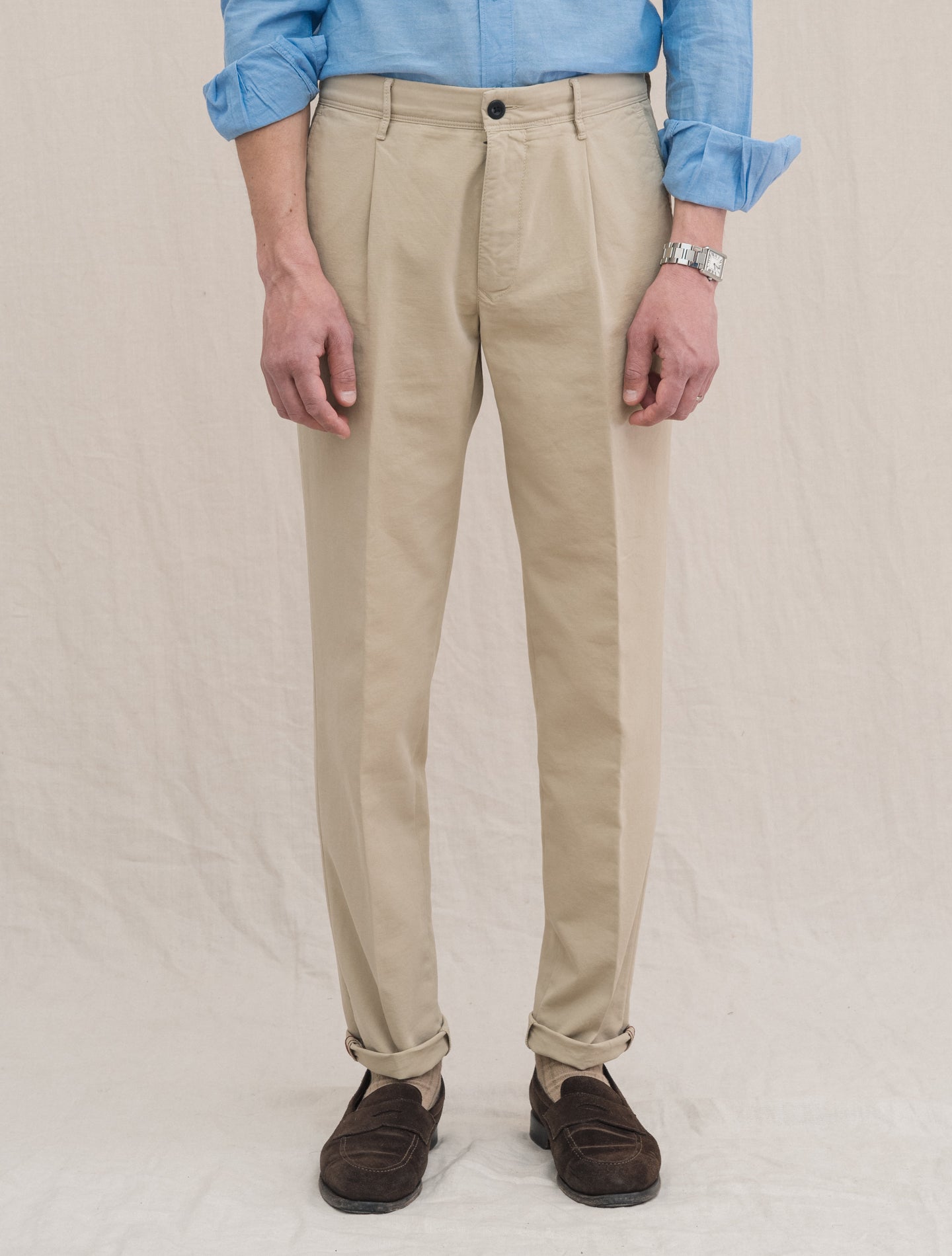 Pleated Slacks Tapered Fit Trousers Beige Incotex Trousers 31