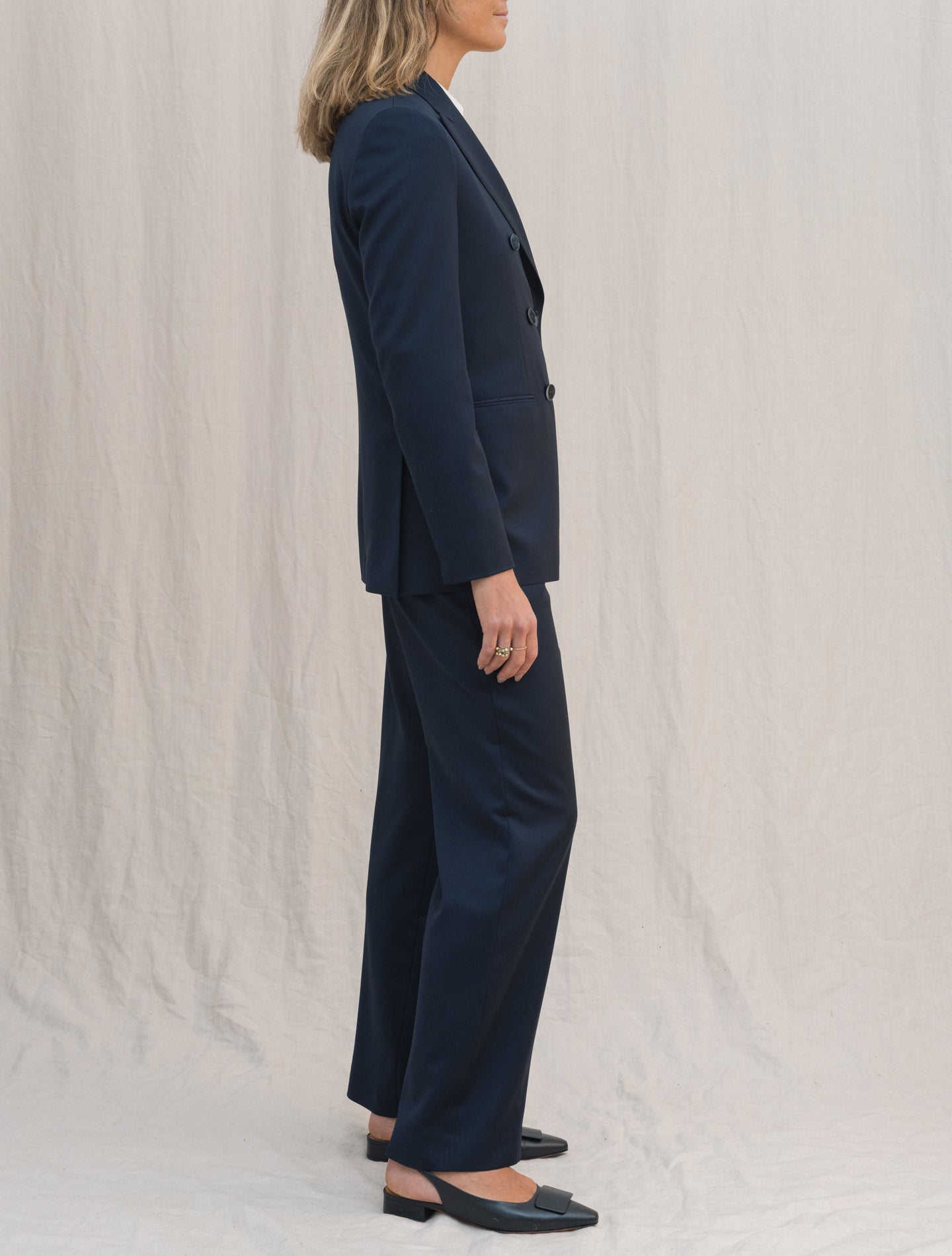 Pleated Straight - leg Wool Trousers Navy Lardini Trousers IT 38