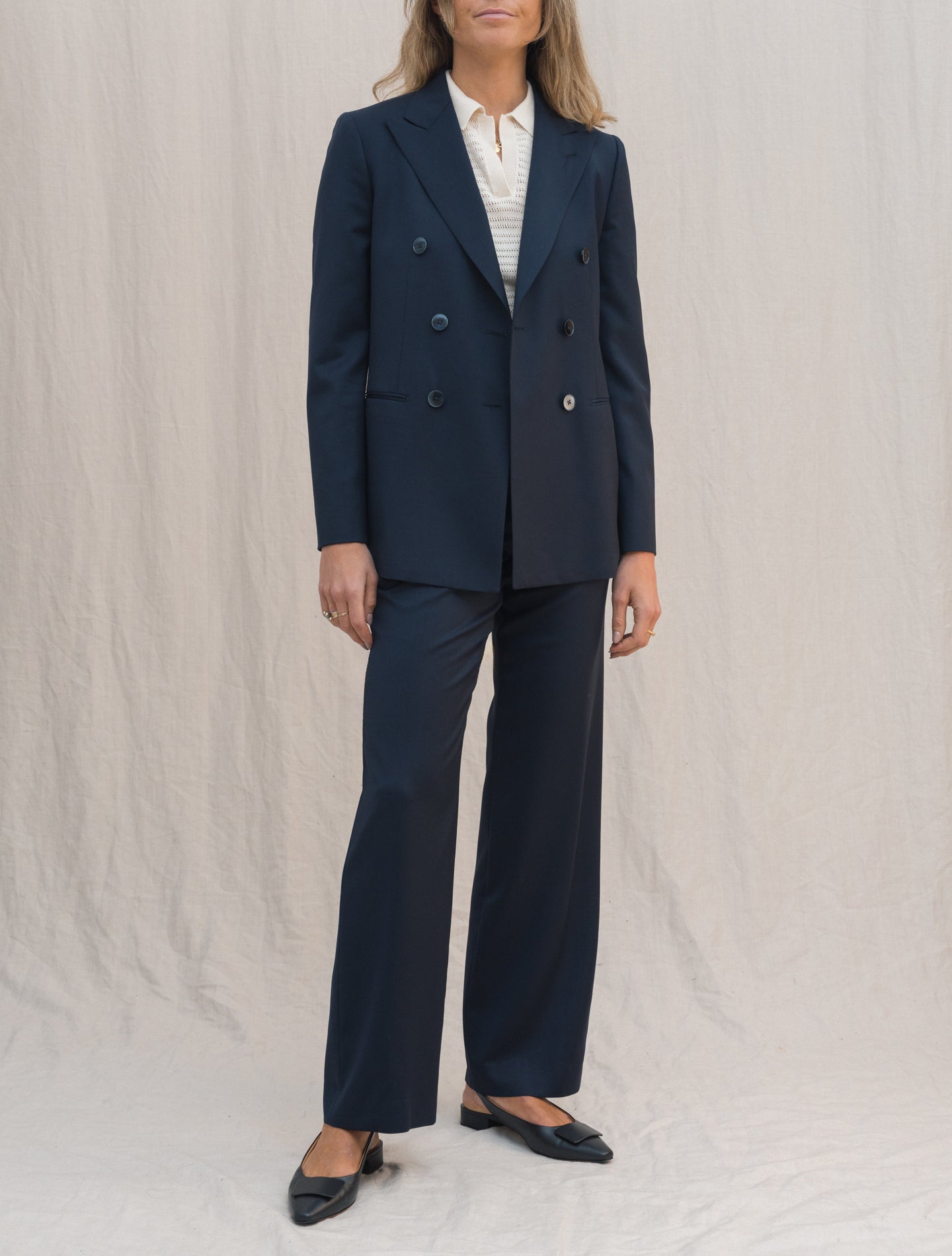 Pleated  Straight-leg Wool Trousers Navy | Gabucci