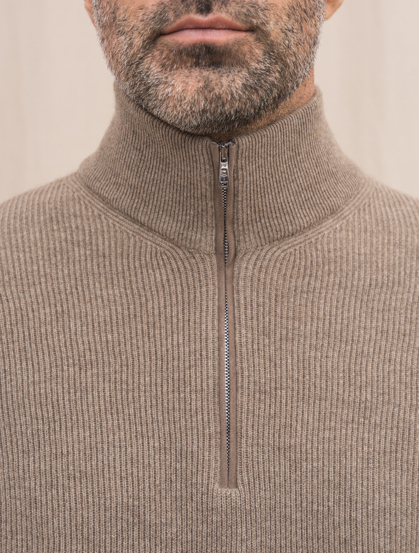 Puro Filo Cashmere Ribbed 1/4 Zip - Gabucci 30 Light Brown Fioroni Knitwear 46