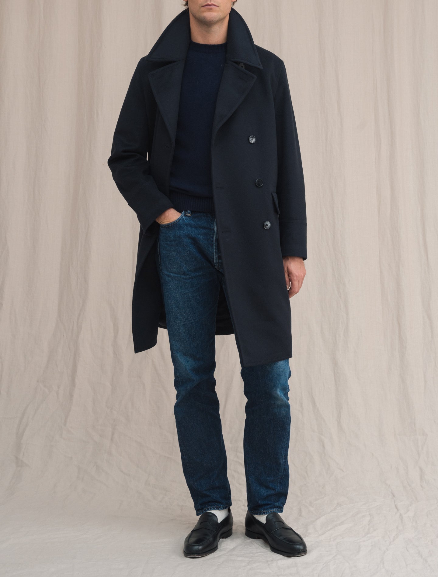 Redford Double Breasted Wool Cashmere Navy | Gabucci