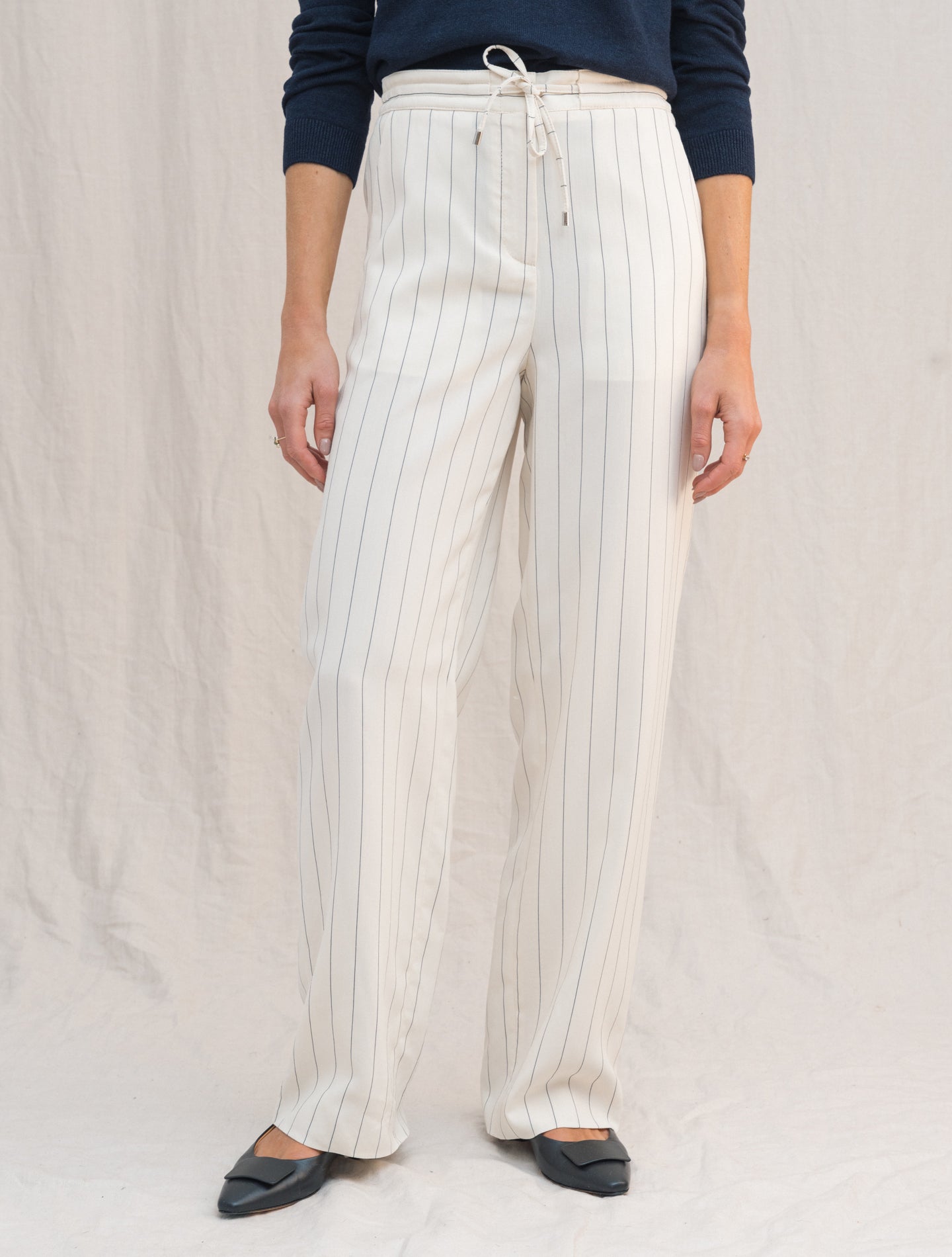 Relaxed Wide Pinstripe Trousers Off White Lardini Trousers IT 38