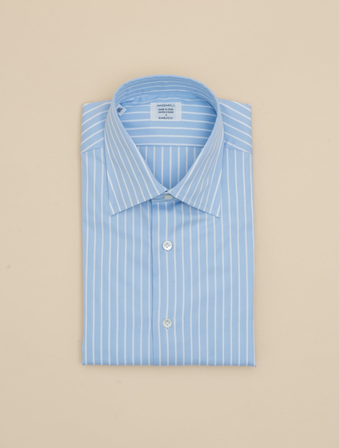 Reverse Striped Cotton Turn Down Shirt Light Blue Mazzarelli Shirts 38