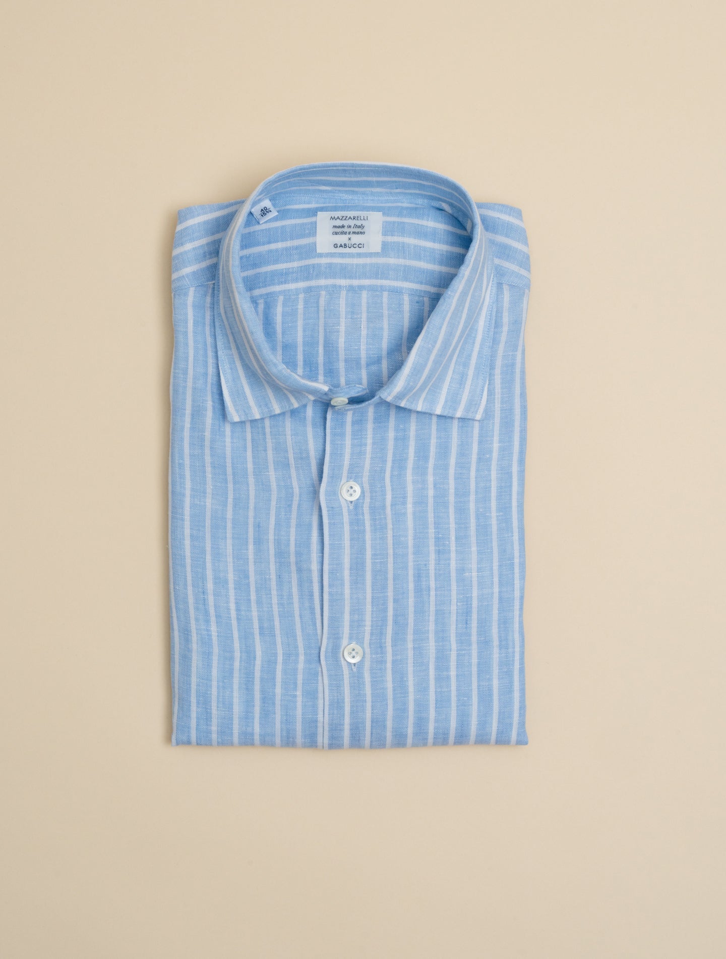 Reversed Striped Linen Relaxed Fit Shirt Light Blue Mazzarelli Shirts 38
