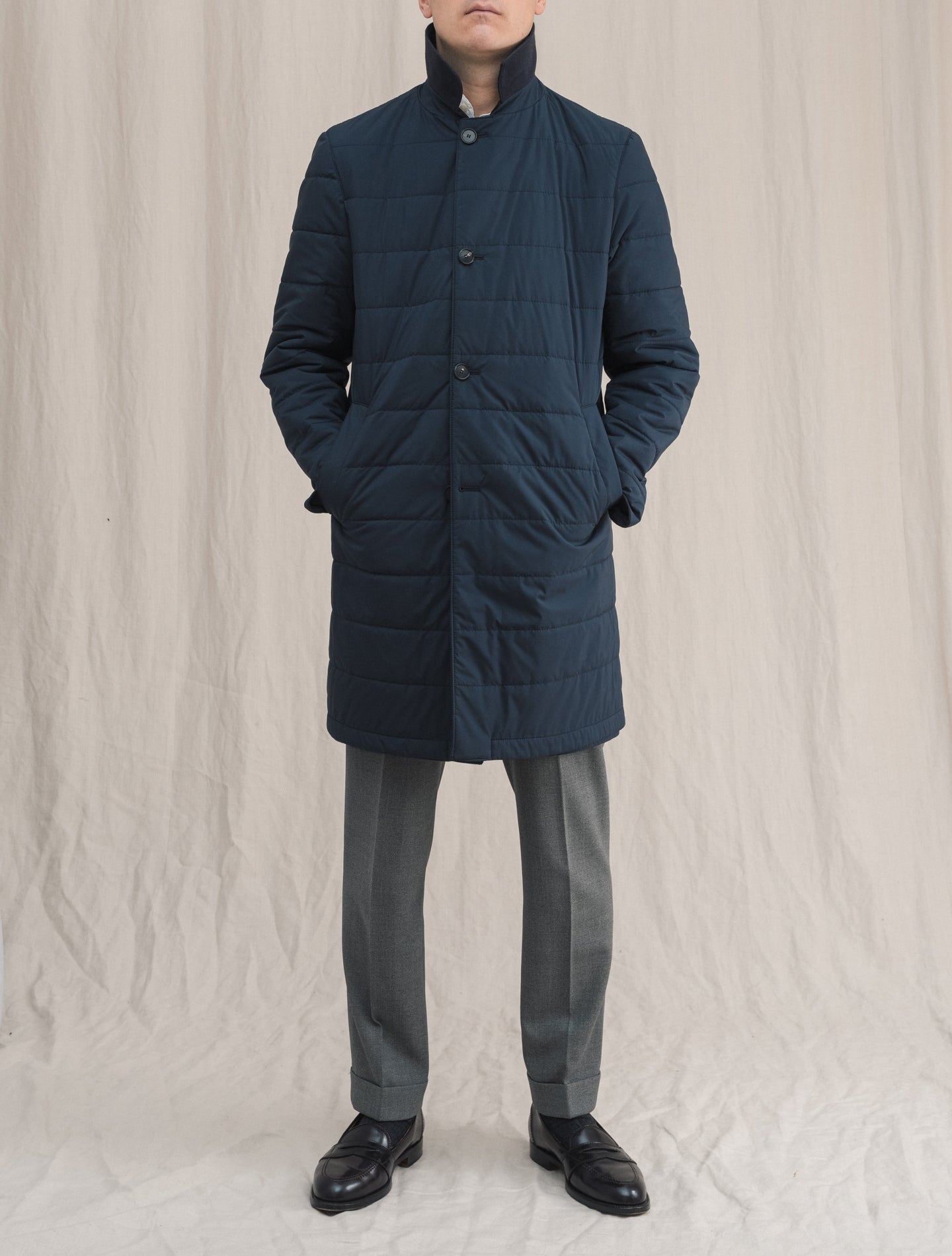 Reversible Cashmere Down coat Navy Manto Outerwear 48