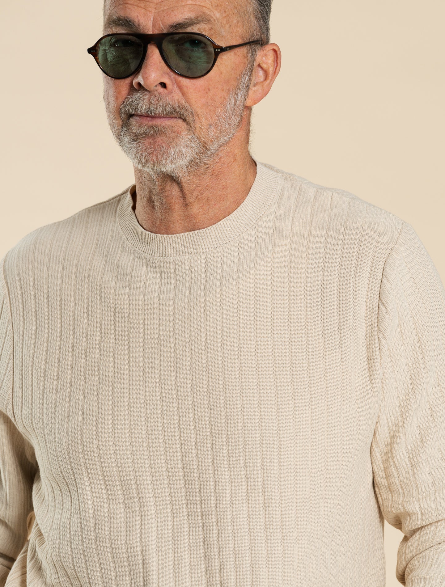 Rib - Knit Cotton Crewneck Sweater Sand Lardini Knitwear S