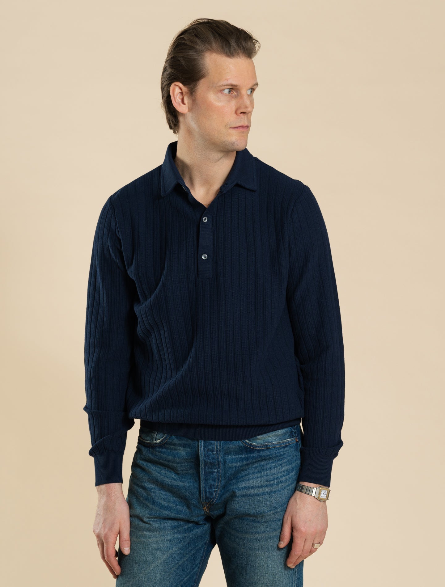 Rib - Knit Cotton Polo Shirt Navy Lardini Polo shirts S