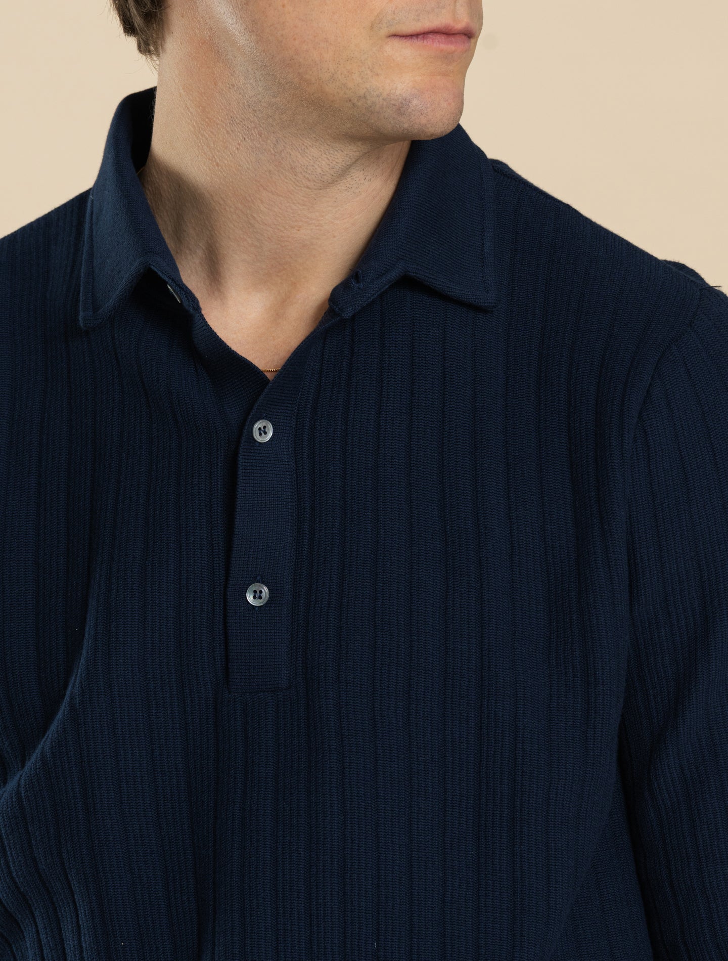 Lardini Rib-Knit Cotton Polo Shirt Navy | Gabucci