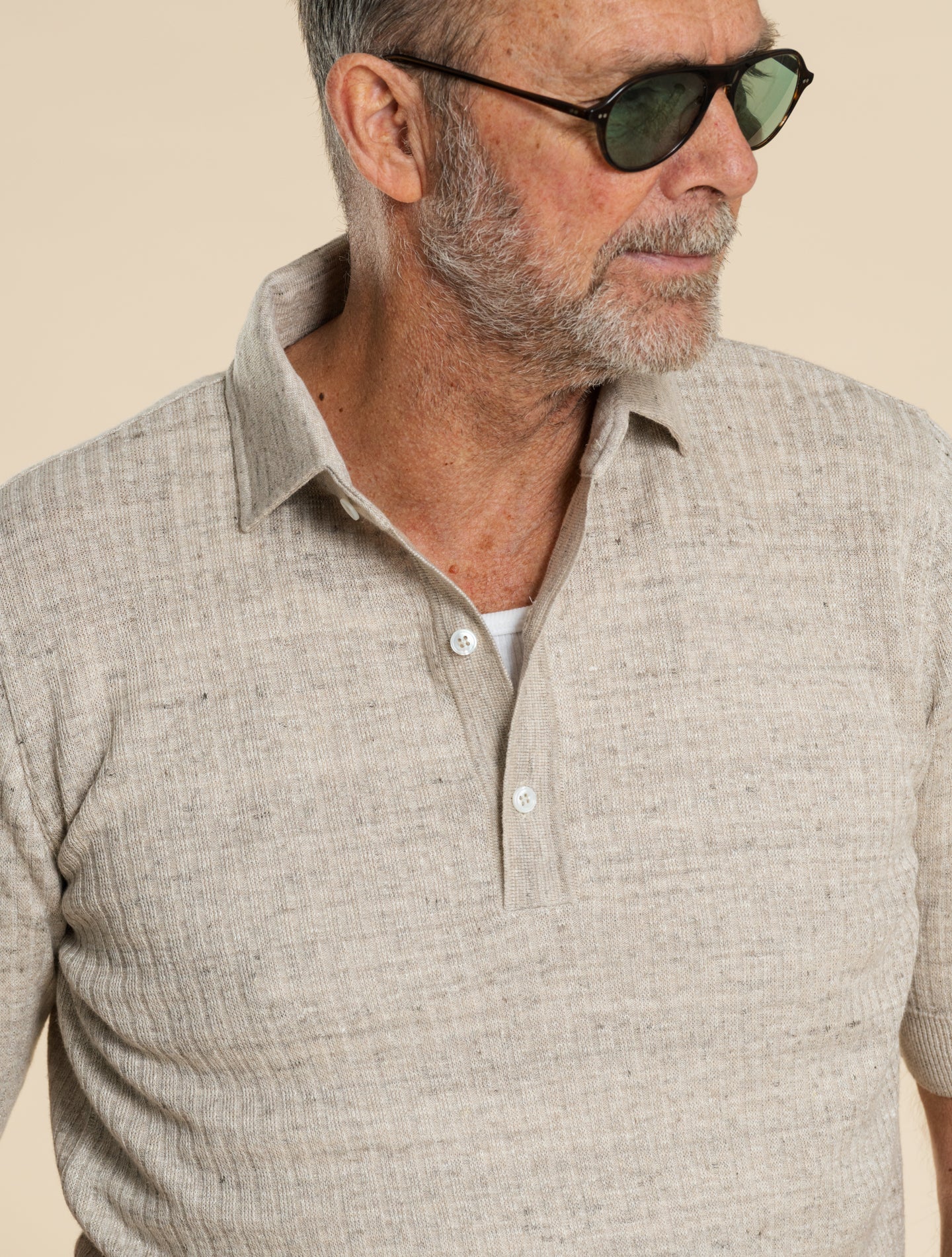 Rib - Knit Linen Cotton Polo Short Short Sleeve Beige Lardini Polo shirts S