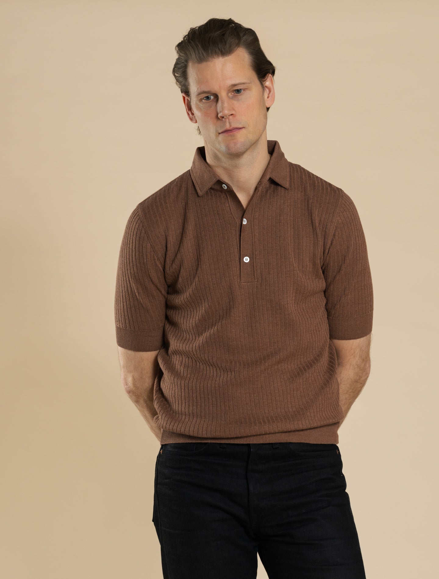 Rib - Knit Linen Cotton Polo Short Short Sleeve Terra Lardini Polo shirts S