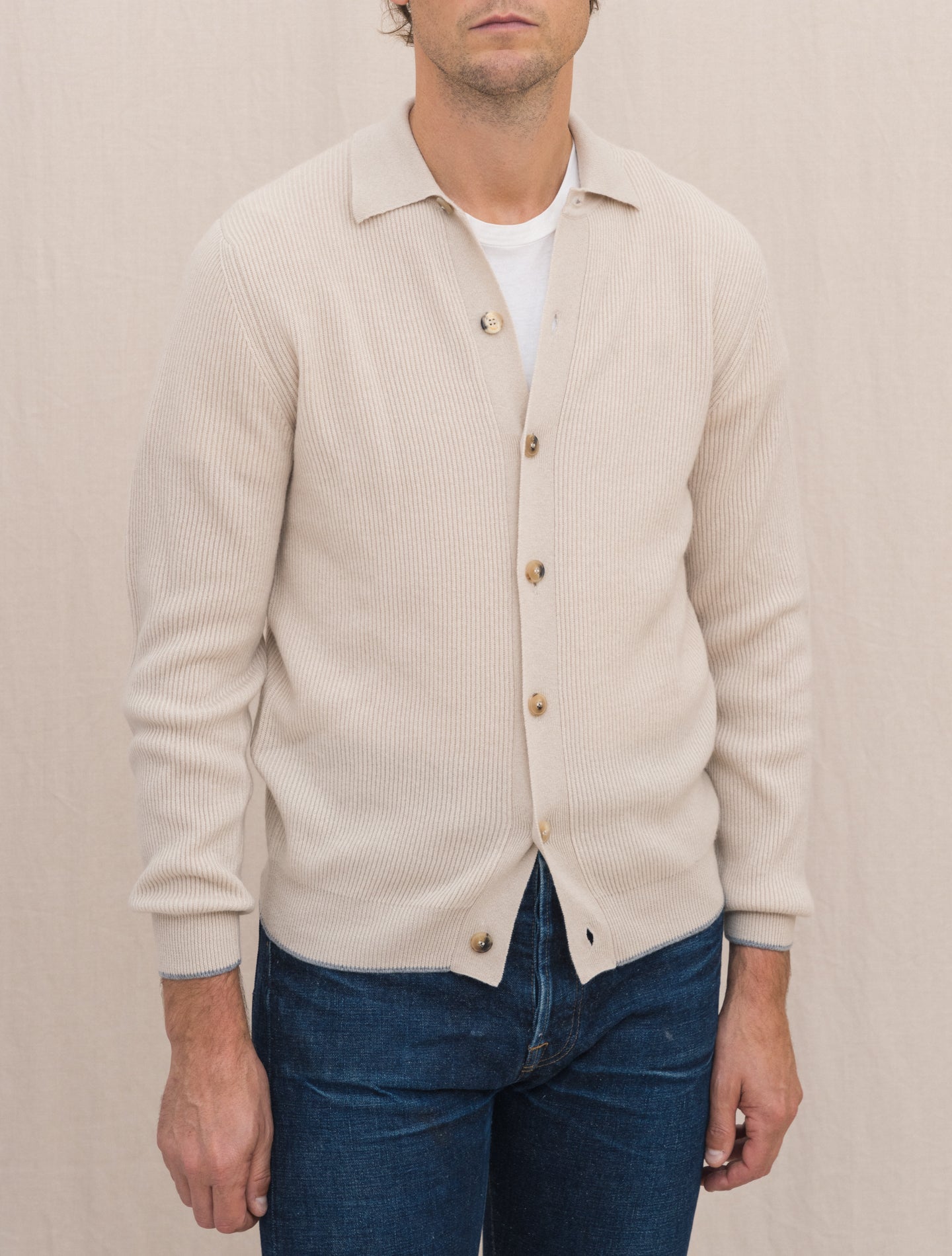 Rib-Knitted Cashmere Shirt Sand Fedeli Knitwear Gabucci