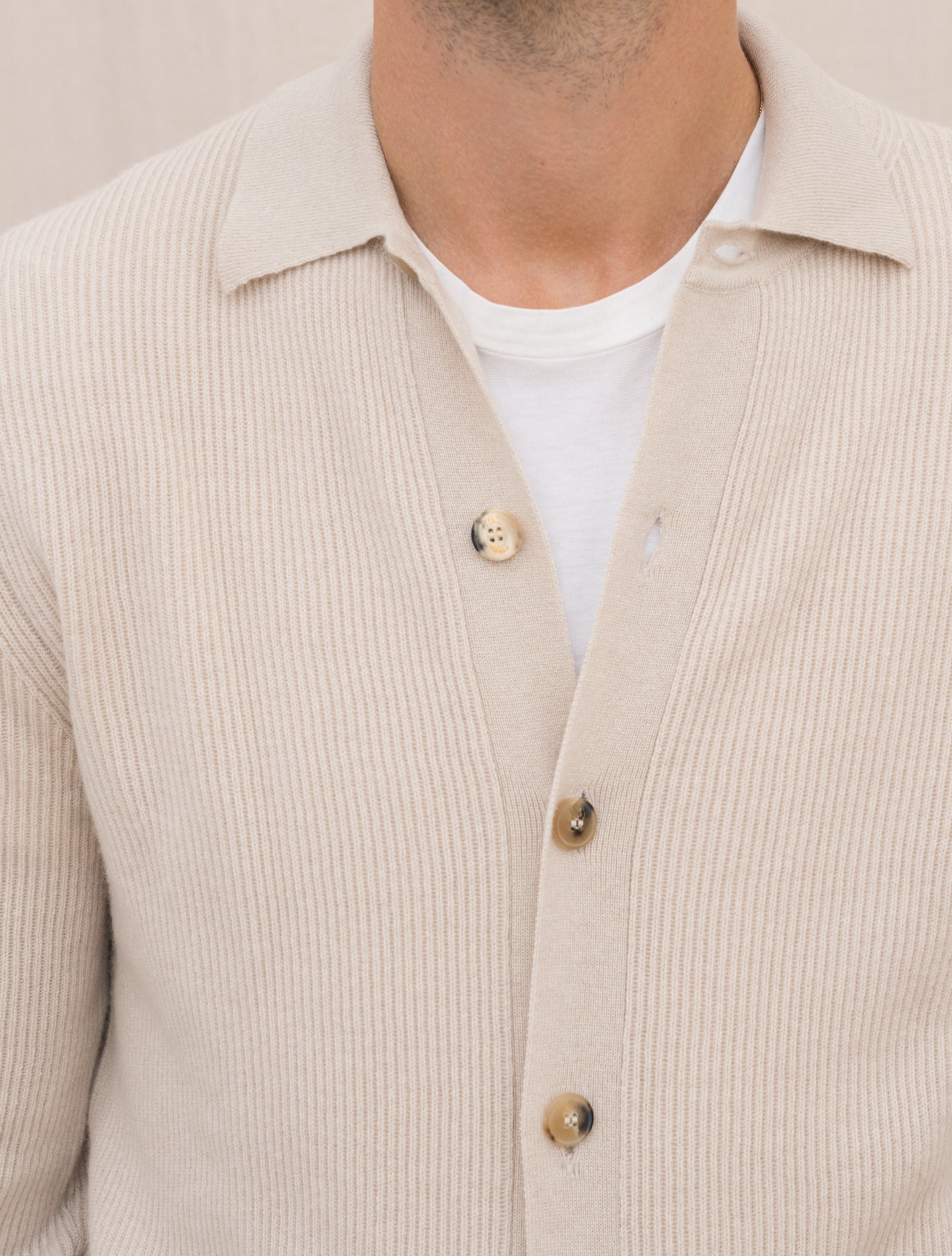 Rib-Knitted Cashmere Shirt Sand Fedeli Knitwear Gabucci