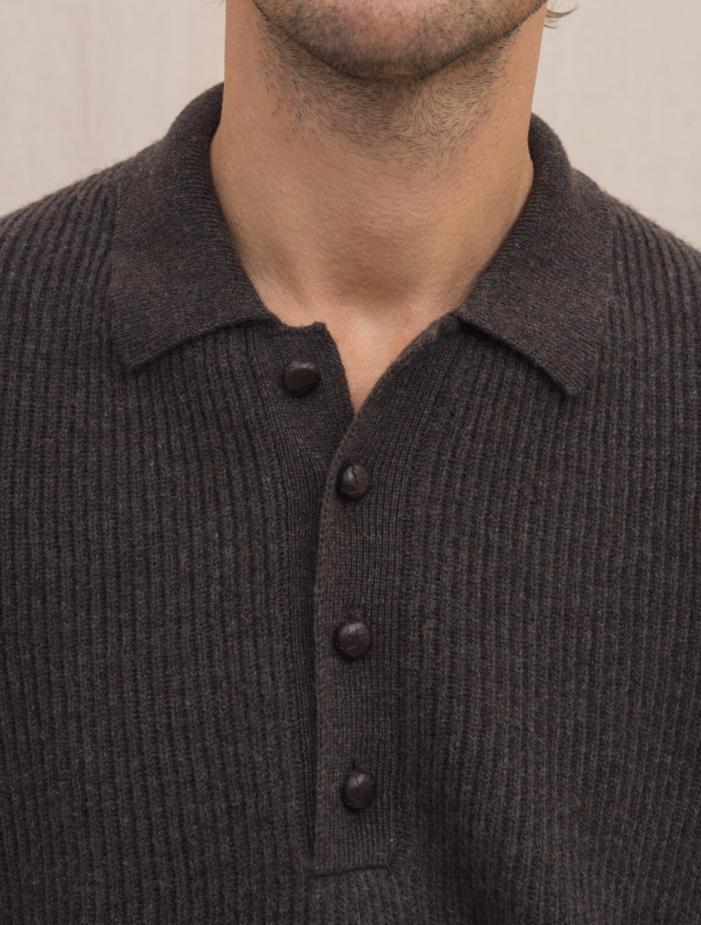 Rib-Knitted Wool Polo Shirt Brwon Gabucci Polo shirts Gabucci