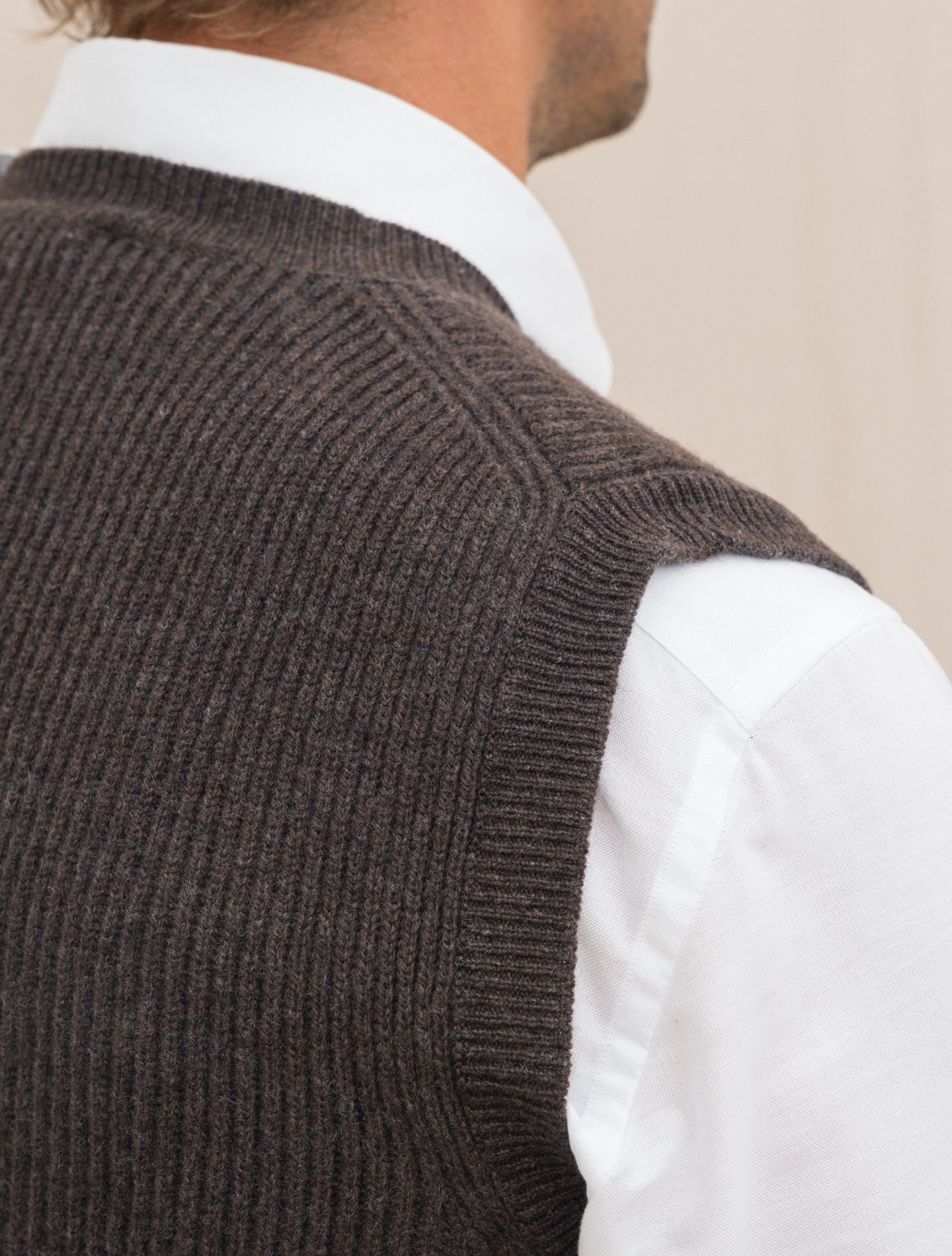 Rib Knitted Wool Sweater Vest Brown Gabucci Knitwear Gabucci