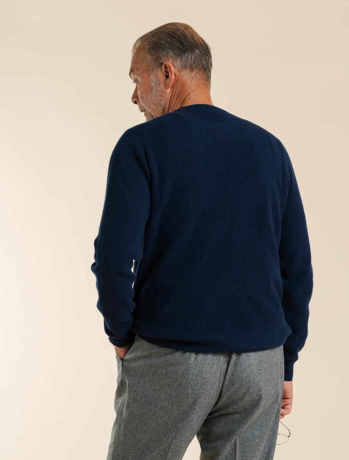 Ribb-Knit Baby Cashmere Crewneck Navy Fioroni Knitwear 48