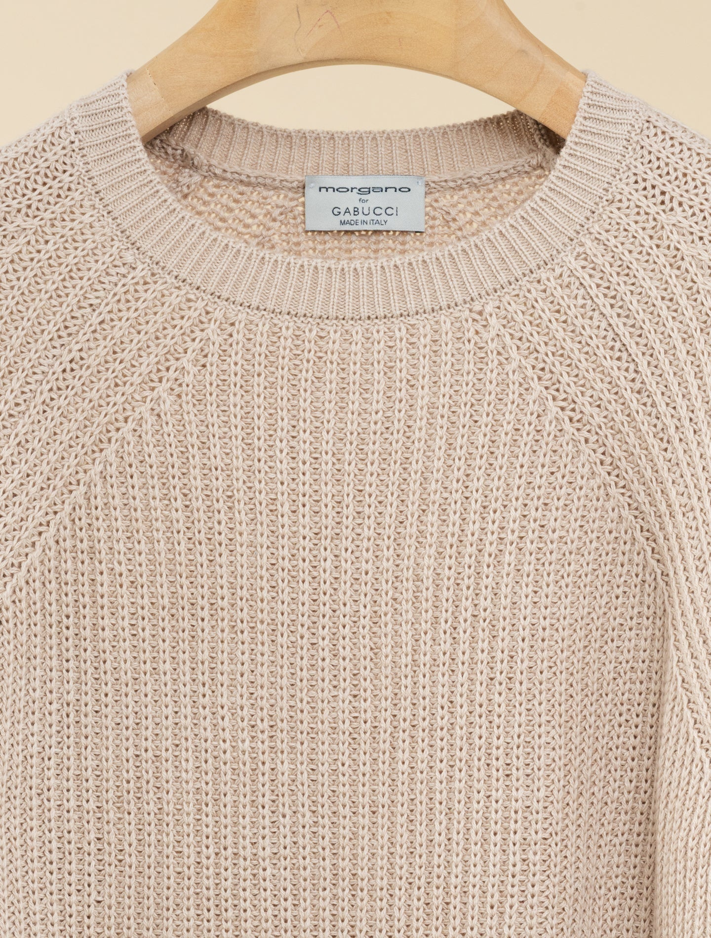 Ribb Knit Cotton Cashmere Crewneck Beige Morgano Knitwear IT 40