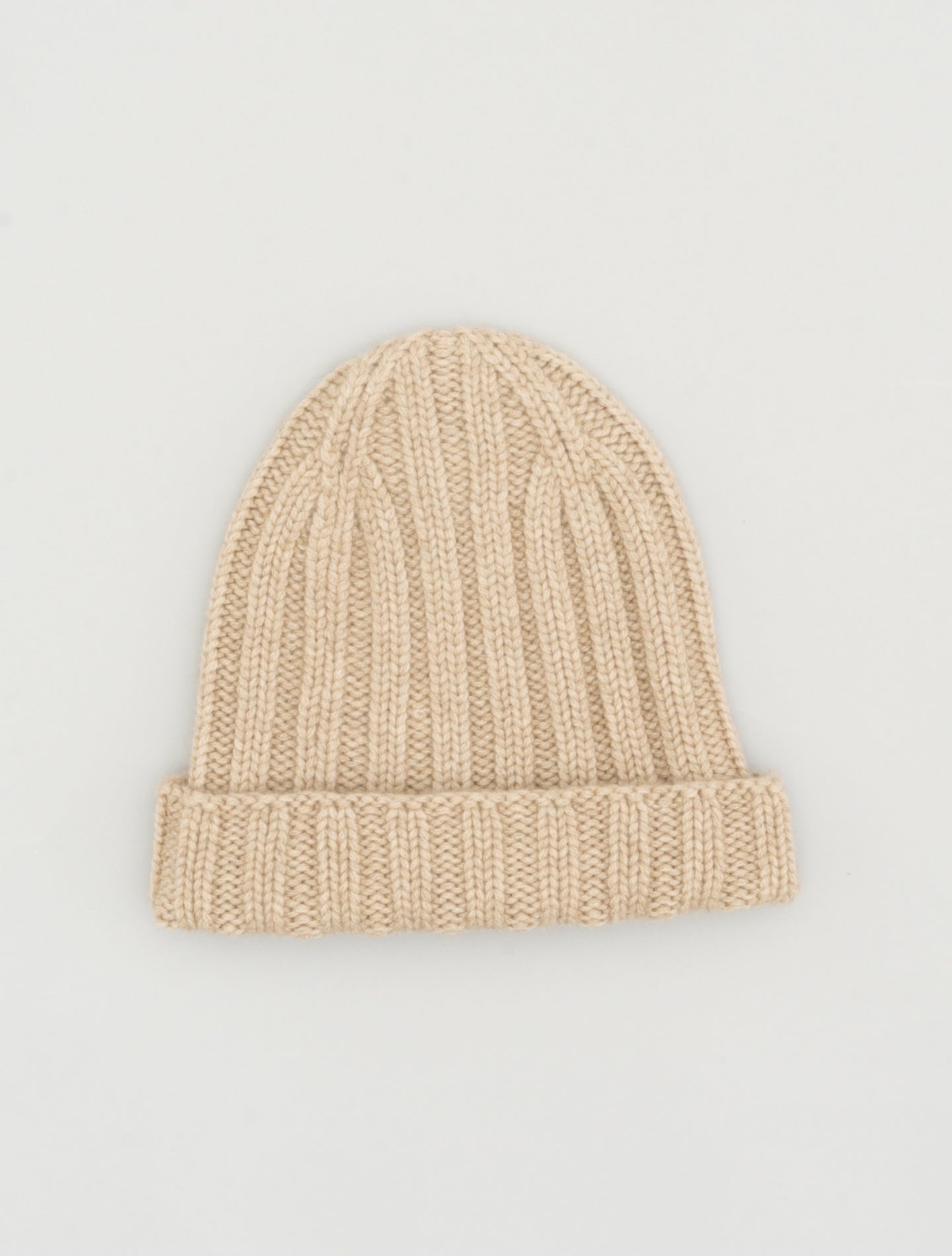 Ribb Knitted Cashmere Beanie Beige Fioroni Hats One Size