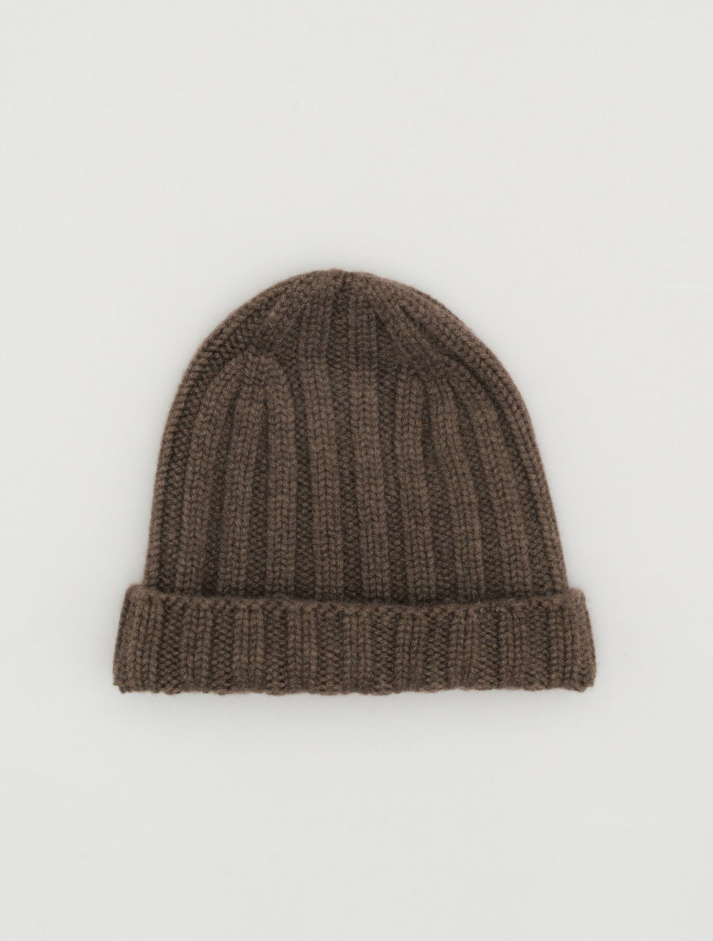 Ribb Knitted Cashmere Beanie Dark Brown Fioroni Hats One Size