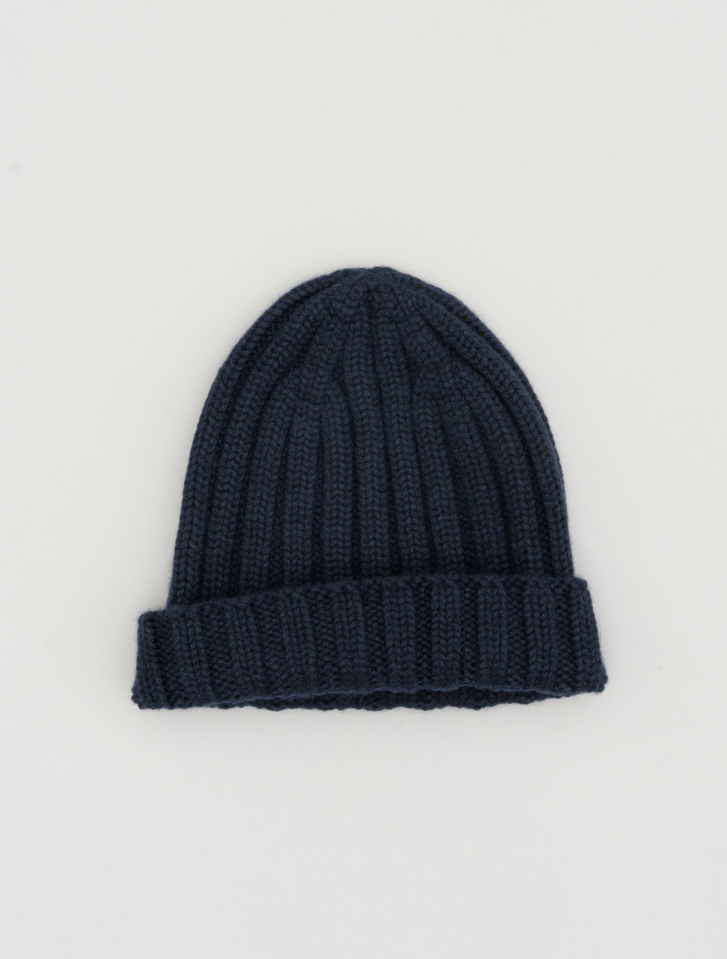 Ribb Knitted Cashmere Beanie Navy Fioroni Hats One Size