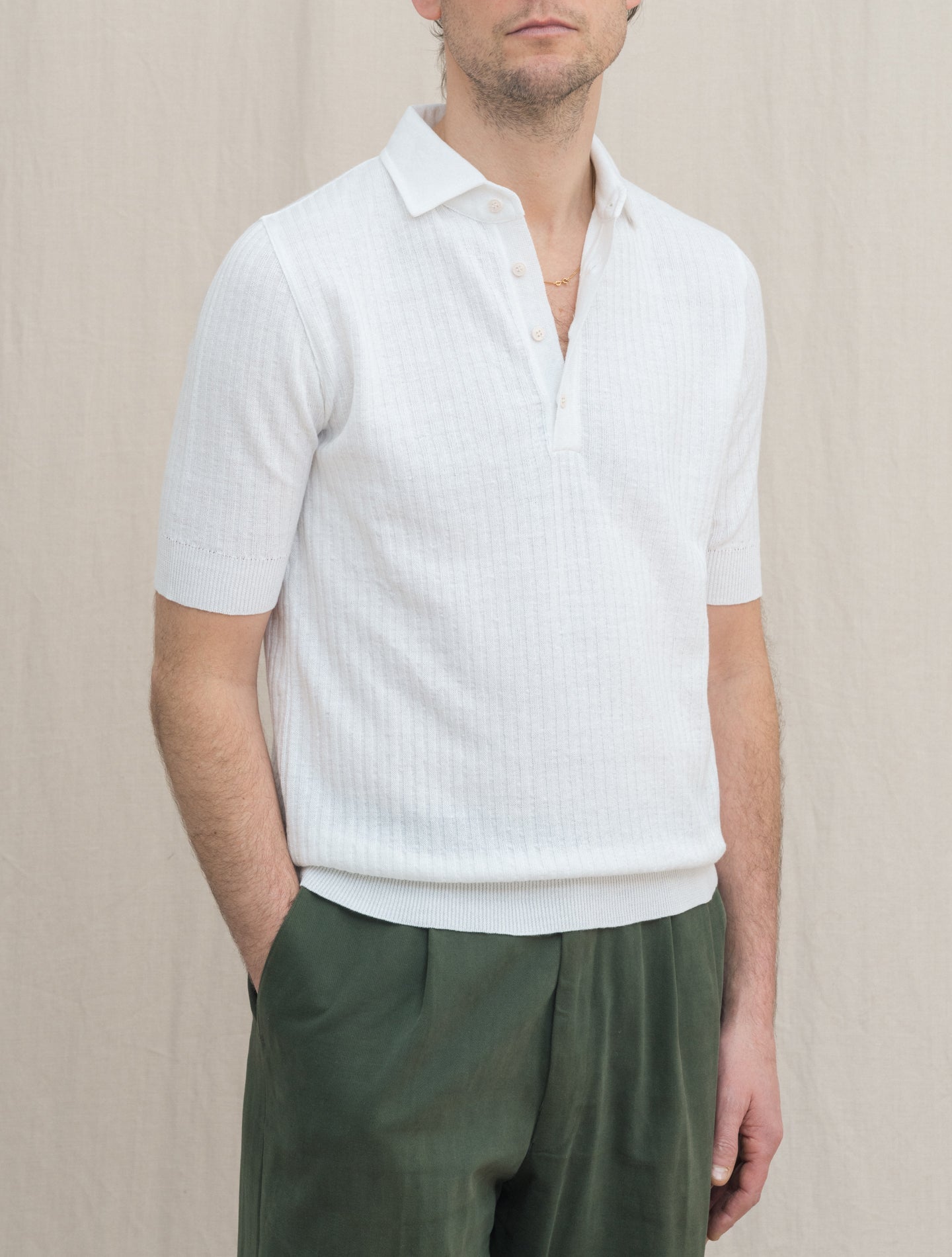 Ribbed Linen Cotton Polo Shirt Short Sleeve White Lardini Polo shirts S