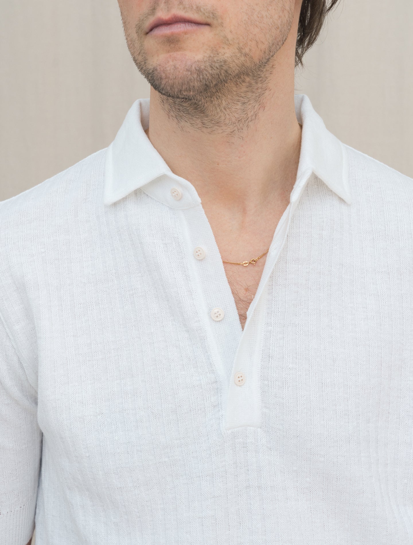 Ribbed Linen Cotton Polo Shirt Short Sleeve White Lardini Polo shirts S