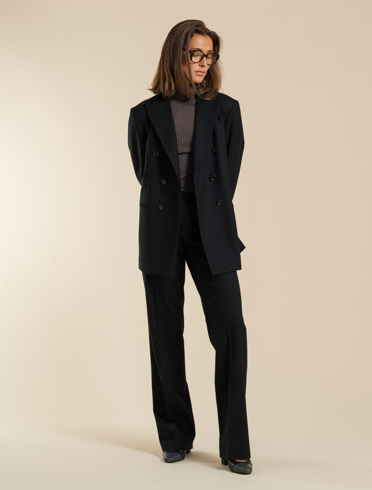 Rin Wool Straight Fit Trousers Black Lardini Trousers IT 38