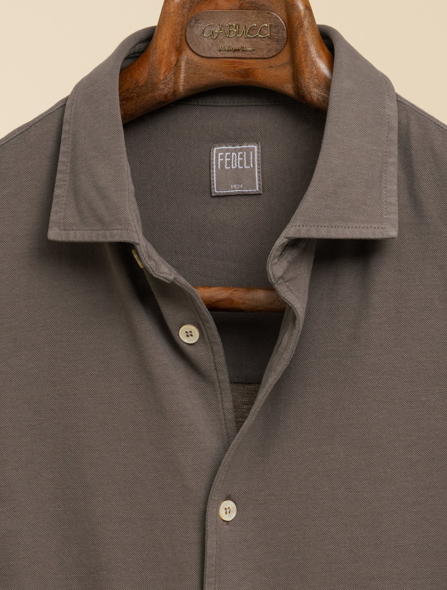 Robert Pique Long Sleeve Shirt Taupe Fedeli Polo shirts 48