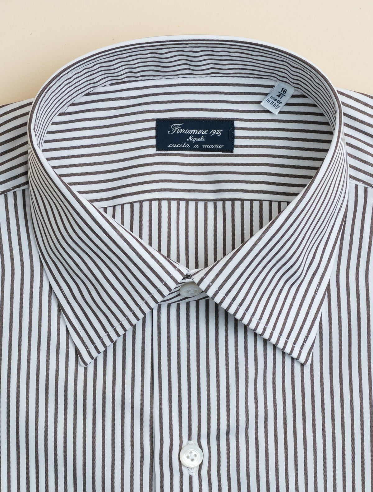 Rodi Striped Cotton Pinpoint Shirt Brown Finamore Shirts 39