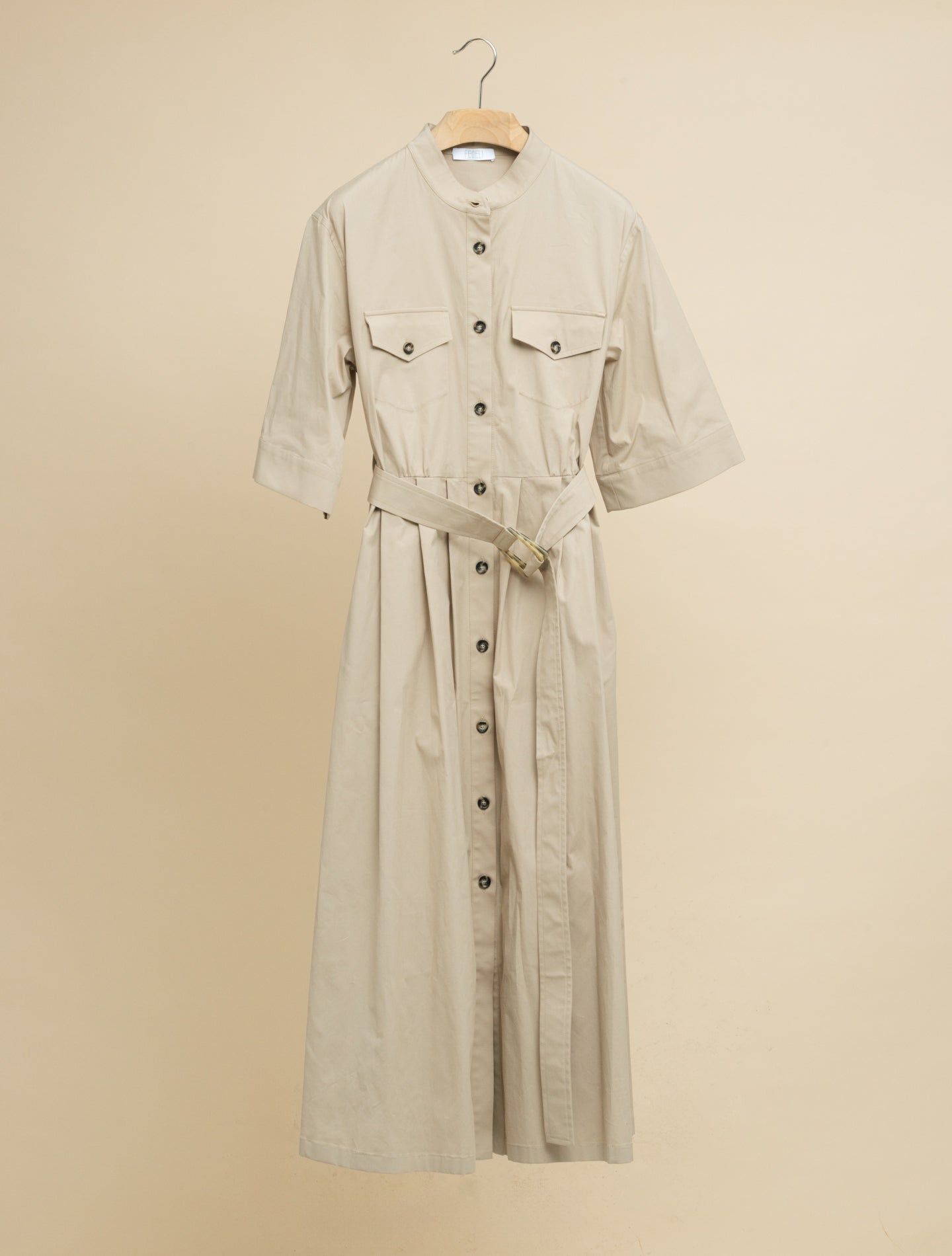 Rossi Cotton Popeline Belted Dress Beige Fedeli Dresses IT 38