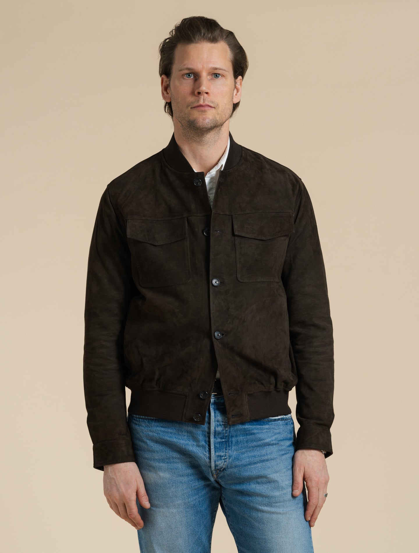 Salvus Suede Bomber Jacket Dark Brown Manto Outerwear 48