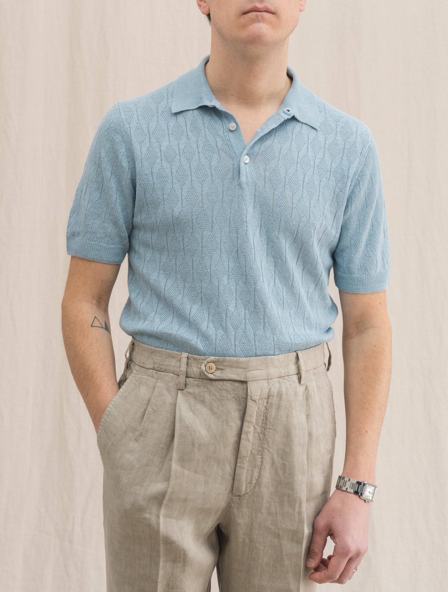 Savona Knitted Polo Shirt Short Sleeve Light Blue Gabucci Polo shirts 48