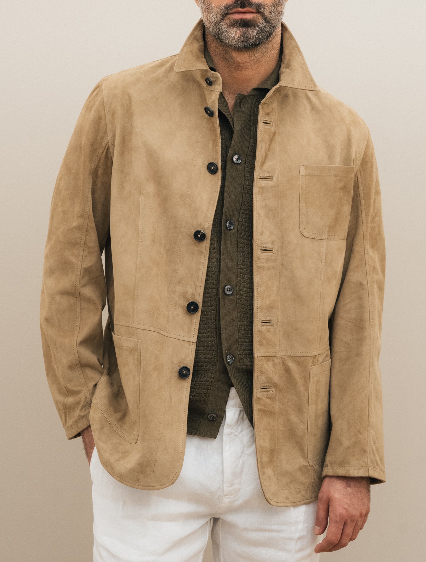 Scutum Suede Jacket Beige Manto Outerwear 48