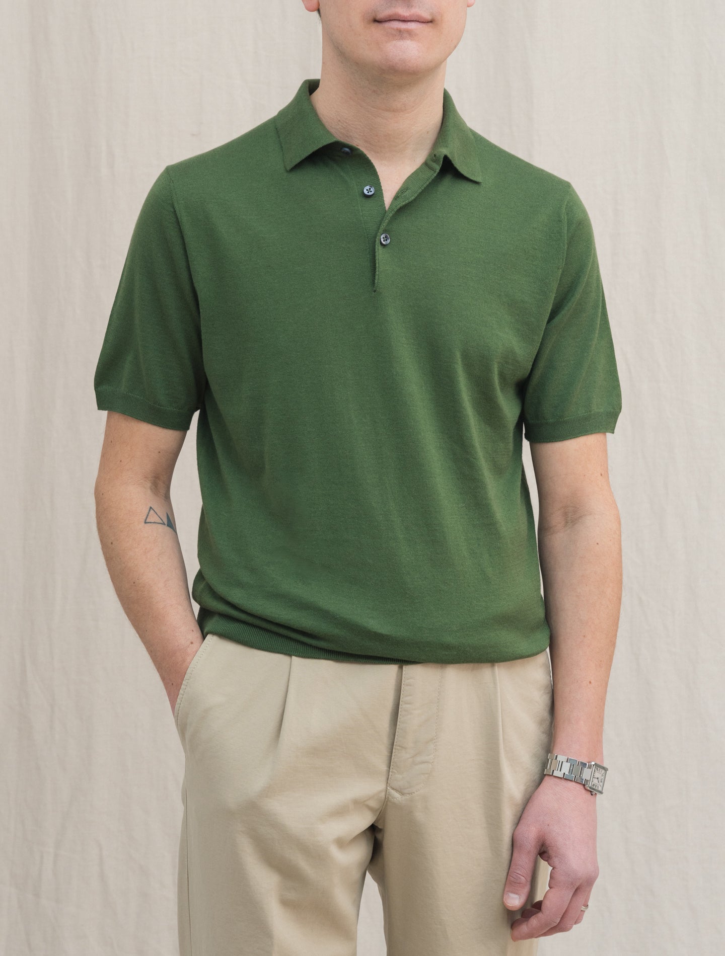 Sea Island Cotton Cashmere Polo Shirt Short Sleeve Green Fioroni Polo shirts 48