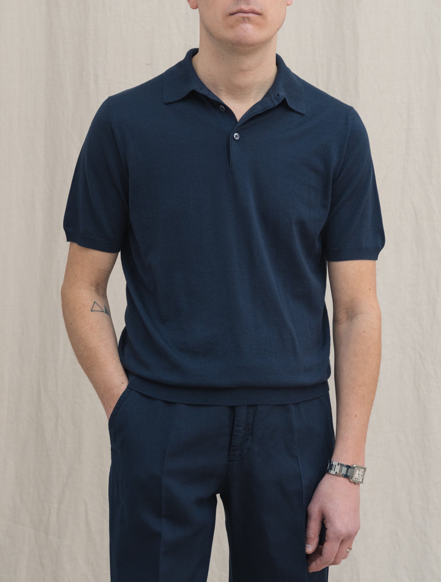 Sea Island Cotton Cashmere Polo Shirt Short Sleeve Navy Fioroni Polo shirts 48