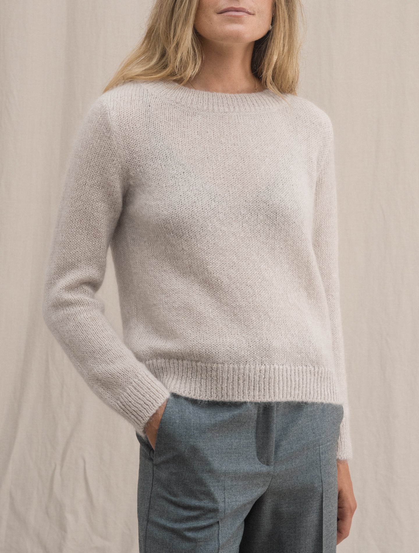 Selena Mohair Silk Crewneck Sweater Pale Blush | Gabucci