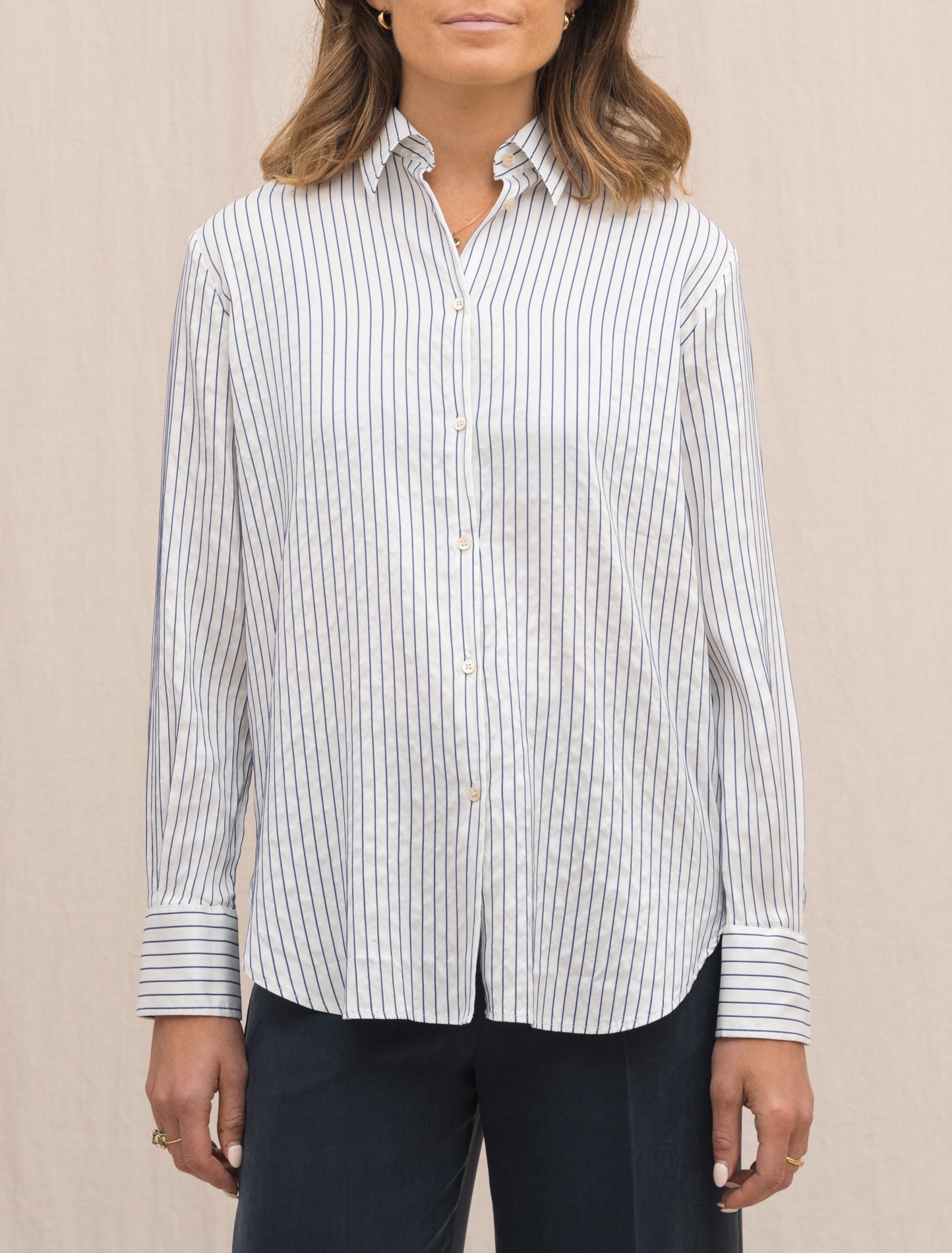 Selma Striped Silk Cotton Shirt Navy Massimo Alba Shirts Gabucci