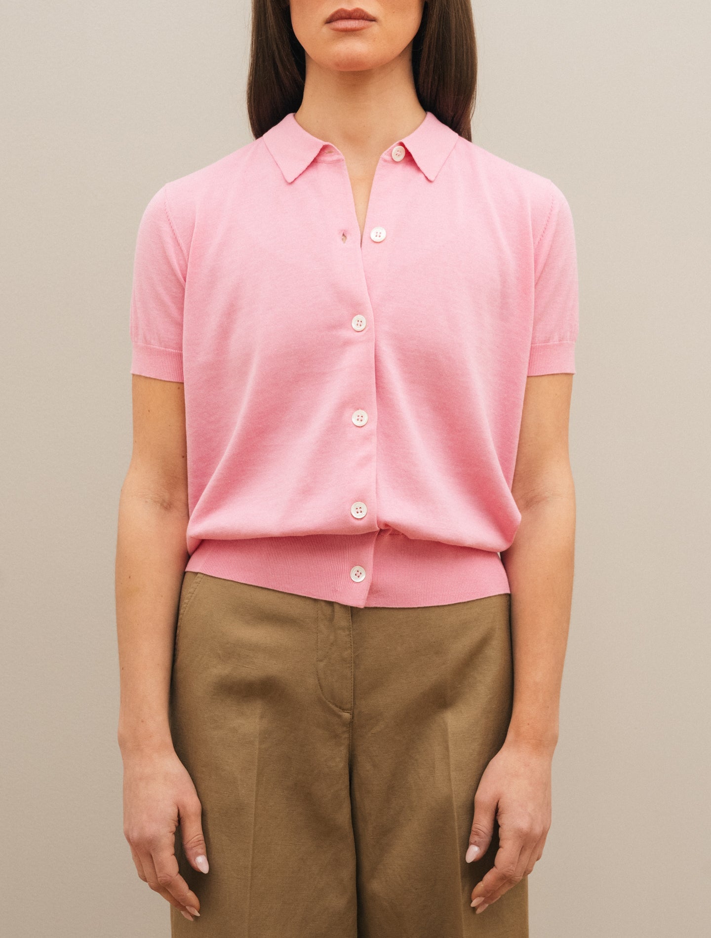 Short Sleeve Knitted Shirt Pink Aspesi Knitwear IT 38