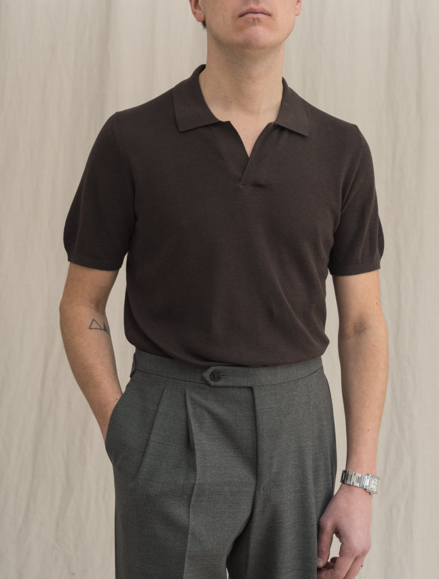 Short Sleeve Silk Cotton Polo Shirt Brown Gabucci Polo shirts 48