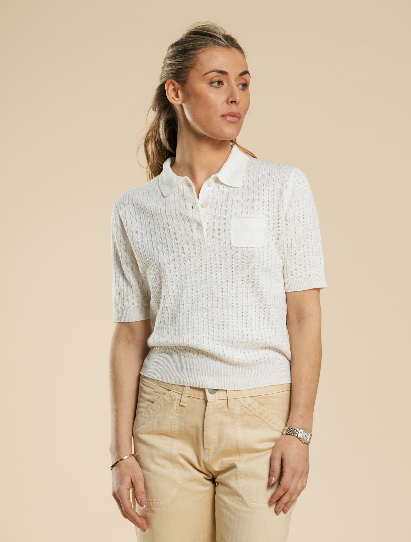 Short Sleeved Linen Polo Shirt White Aspesi Polo shirts IT 38