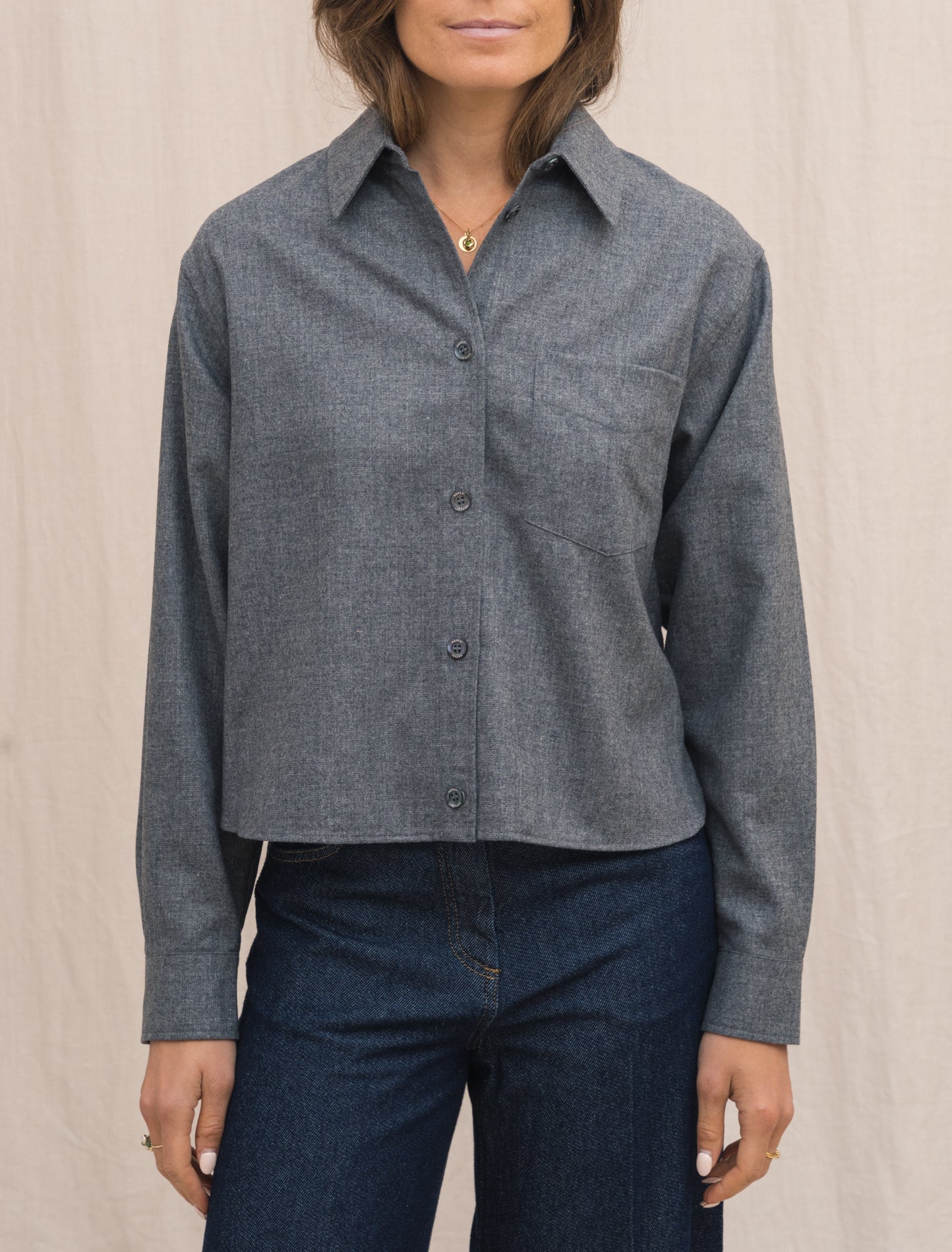 Short Wool Shirt Grey Aspesi Shirts Gabucci