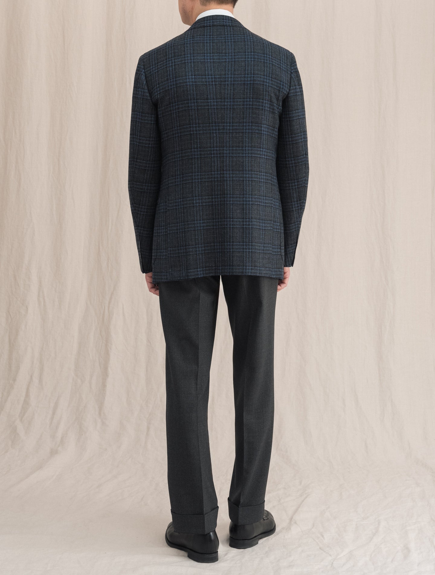 Single Breasted Checked Cashmere Jacket Grey | Gabucci