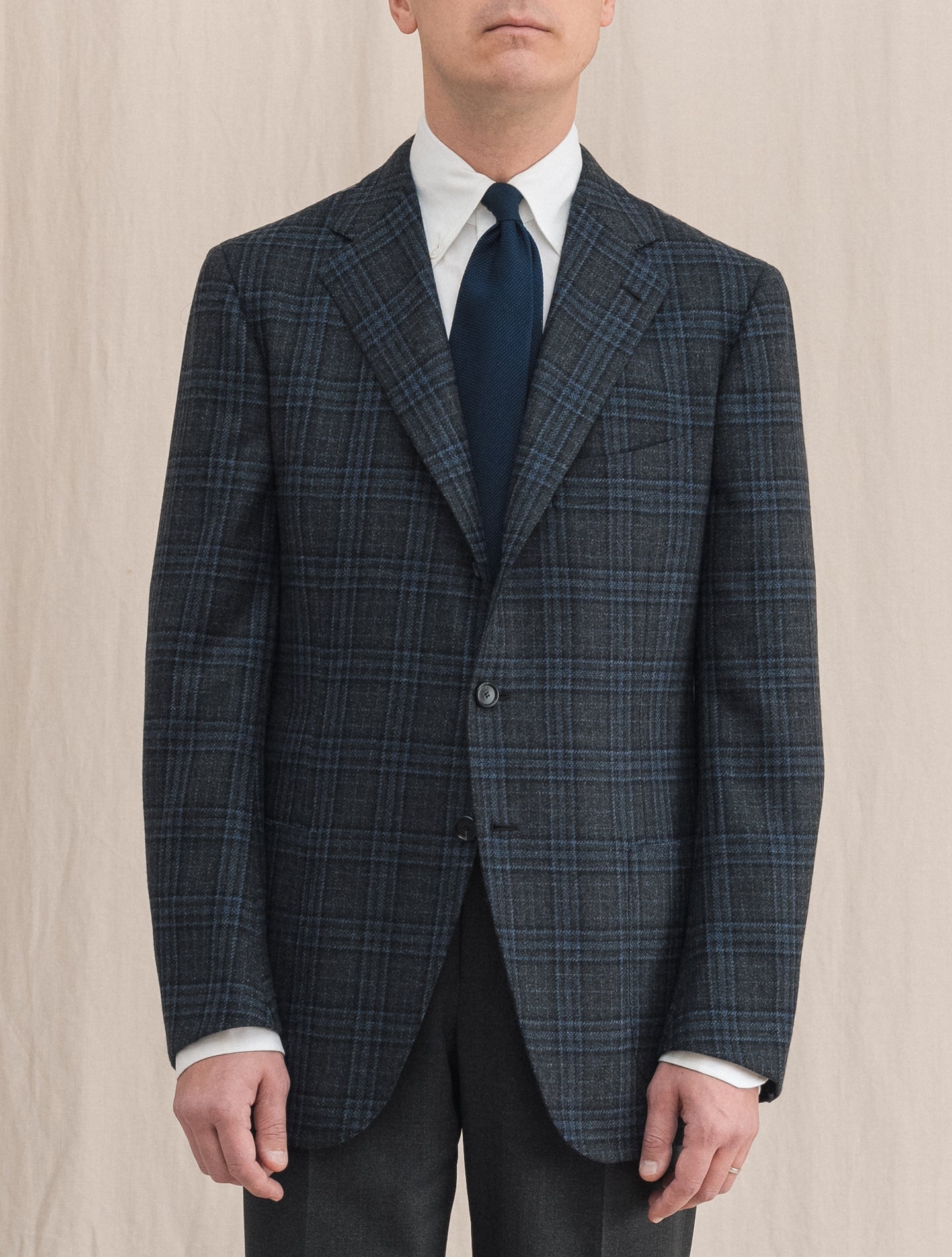 Single Breasted Checked Cashmere Jacket Grey | Gabucci